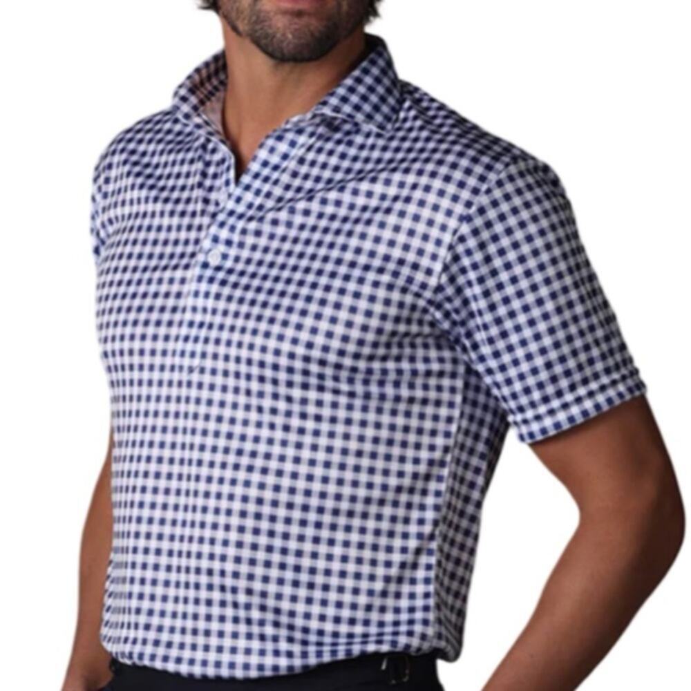 Collars & Co. Semi-Spread Collar Polo - Navy Gingham S